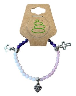 Kinder armband (15 cm) Amethist/Rozenkwarts/witte Jade 4 mm met bedeltjes
