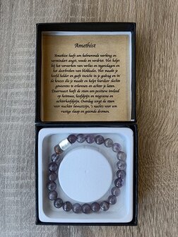 Heren armband Amethist met matzilverkleurige kraal
