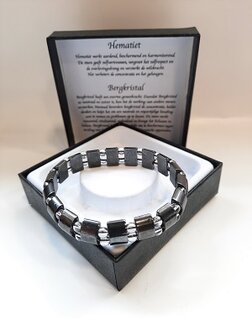 Heren armband met Hematiet en Bergkristal