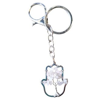Hamsa hand met Tree of Life met natuursteen Rozenkwarts