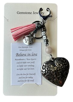 Sleutelhanger LOVE met Rozenkwarts