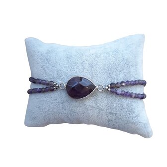Amethist dubbele dames armband met RVS sluiting