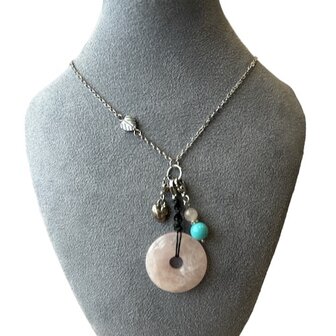 Ketting met Bi schijf Rozenkwarts