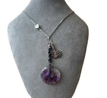 Bi schijf Amethist met RVS ketting