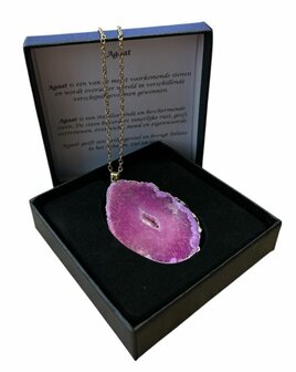 Roze Agaat met RVS goudkleurige ketting