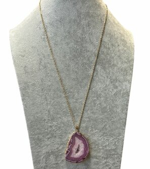 Roze Agaat met RVS goudkleurige ketting