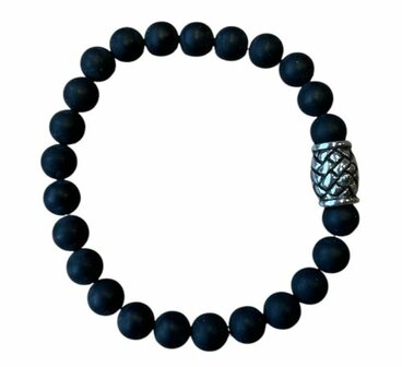 Heren armband Onyx mat met vlecht kraal
