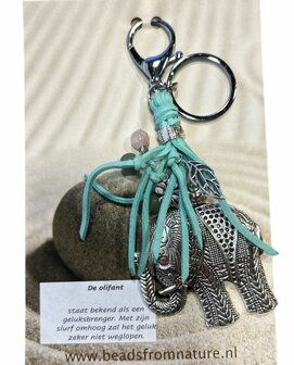 Tas- sleutelhanger Olifant met turquoise veter