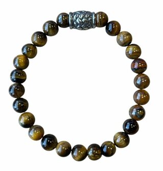 Heren armband Tijgeroog XL met vlecht kraal