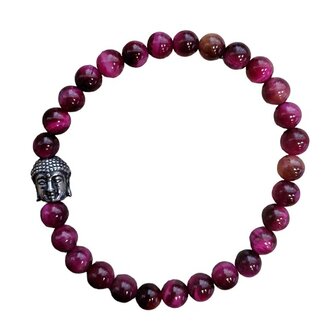 Fuchsia Tijgeroog dames armband met Boeddha