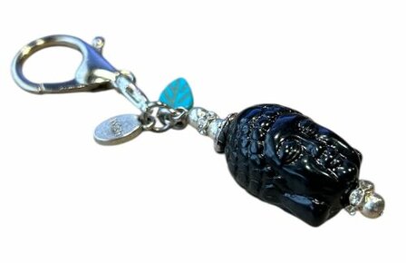 Sleutelhanger Boeddha hoofd (zwart) met accessoires