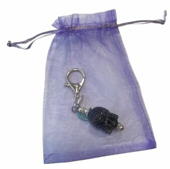 Sleutelhanger Boeddha hoofd (zwart) met accessoires