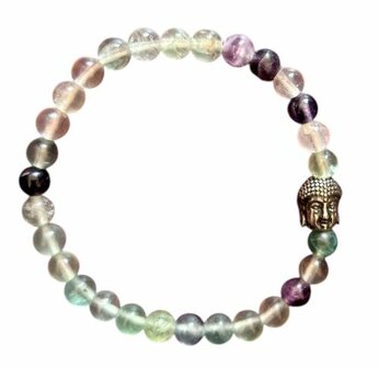 Fluoriet natuurstenen armband met Boeddha kraal