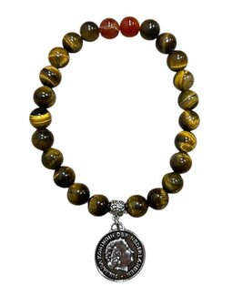 Dames armband Tijgeroog 8 mm met kwartje bedel