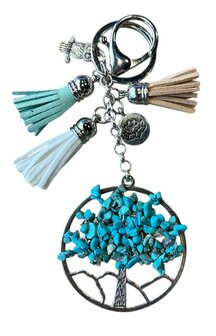Tassen/sleutel hanger Levensboom met Turquoise