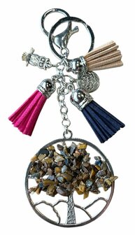 Tassen/sleutel hanger Levensboom met Tijgeroog