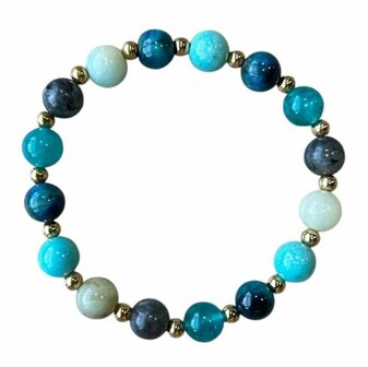 Natuurstenen dames armband met blauwe stenenmix