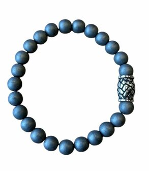Damesarmband matte Hematiet met vlecht kraal