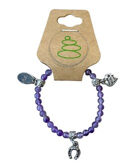 Kinder armband (17 cm) Amethist 4 mm met bedeltjes