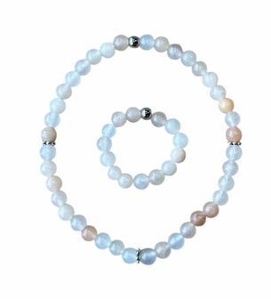 Dames armband roze Jade 4 mm met zilverkleurige kralen
