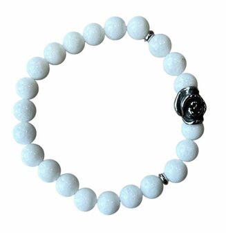 Witte Jade dames armband met roos kraal