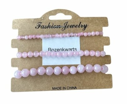Dames armbanden van Rozenkwarts in 3 verschillende varianten