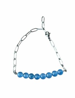 Zilverkleurige schakel armband met blauwe Agaat natuursteen