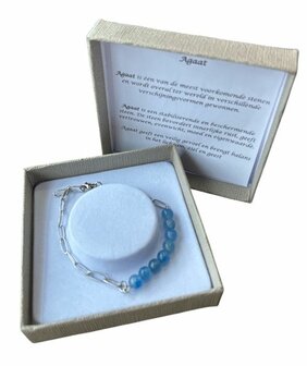 Zilverkleurige schakel armband met blauwe Agaat natuursteen