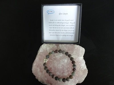 Herenarmband Gras Jaspis mat met Boeddhakraal
