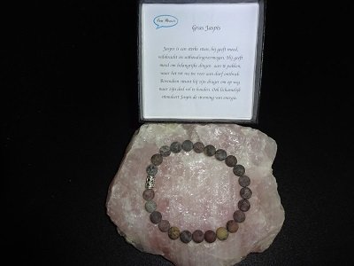 Heren armband Gras Jaspis mat met basic/ton kraal