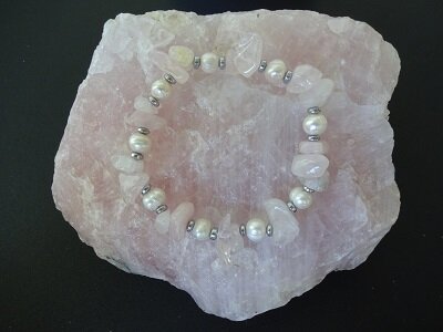 Dames armband Rozenkwarts + Parel