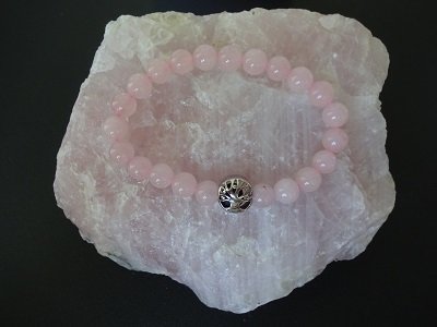 Dames armband Rozenkwarts met de Tree of Life RVS