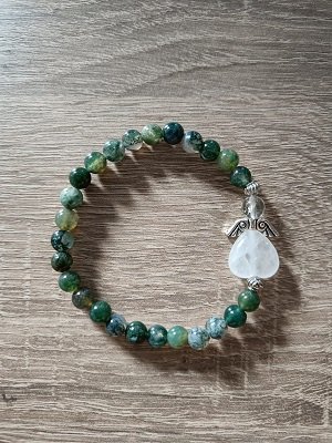 Dames armband Mos Agaat met engelkraal