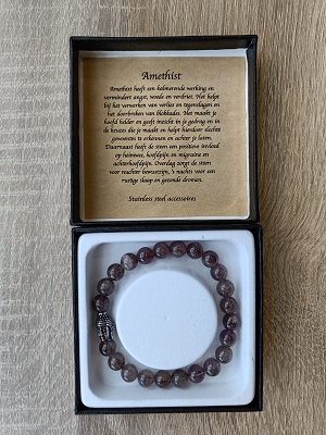 Heren armband Amethist met RVS Boeddhakraal