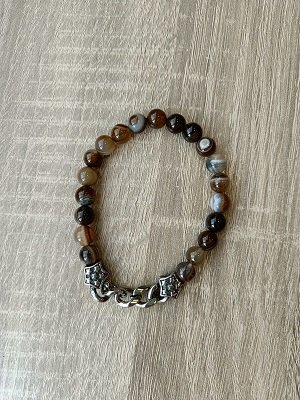 Heren armband Band Agaat met RVS accessoires 