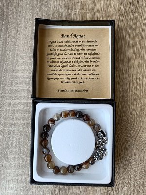 Heren armband Band Agaat met RVS accessoires 