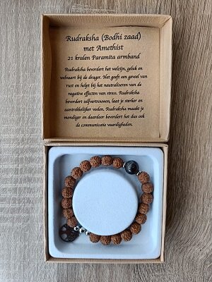 Dames armband Rudraksha met Amethist en RVS Tree of Life bedel