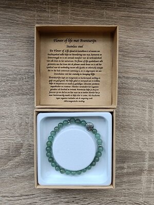 Dames armband Aventurijn met de flower of life RVS kraal