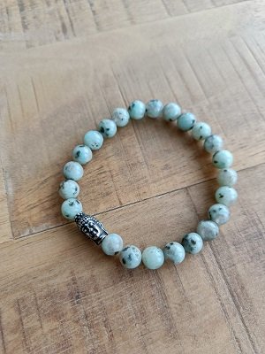 Damesarmband Kiwi Jaspis met RVS Boeddha kraal