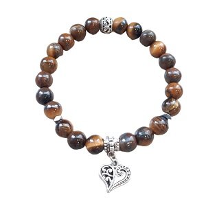 Armband Tijgeroog van natuursteen met bedel hart