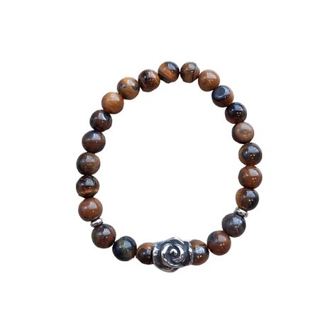 Tijgeroog natuurstenen armband met roos kraal