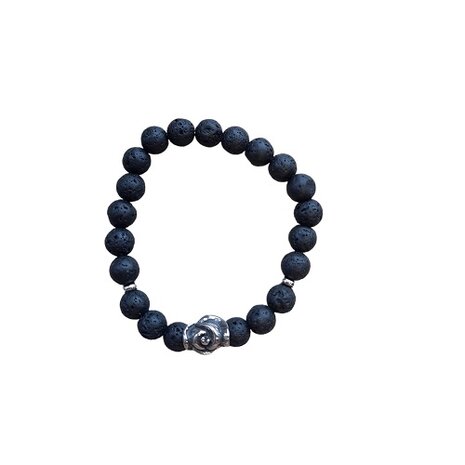 Lava natuurstenen armband met roos kraal