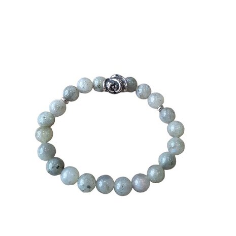 Dames armband Labradoriet met roos kraal