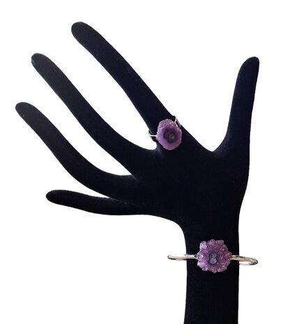 Set met ring en armband met paarse natuursteen Agaat