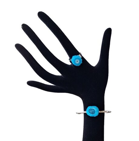 Set ring en armband met blauwe Agaat