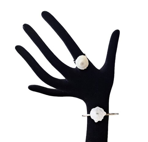 Set ring met armband van witte Agaat