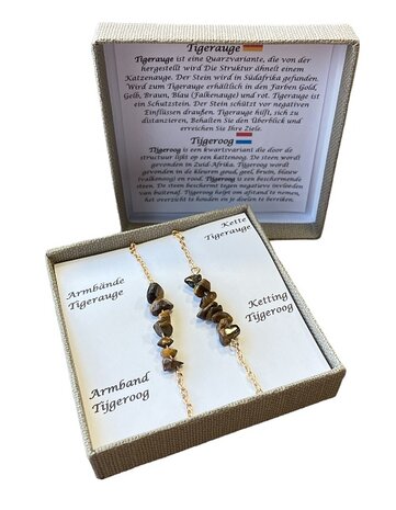 Set met dames armband en ketting van split Tijgeroog natuursteen