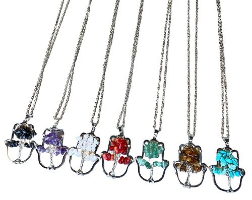 Hamsa hand ketting Turquoise met Tree of Life
