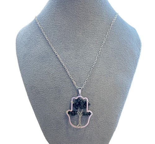Ketting met Hamsa hand, verwerkt met Onyx natuursteen