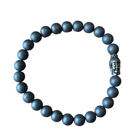 Heren armband mat Hematiet met Boeddha